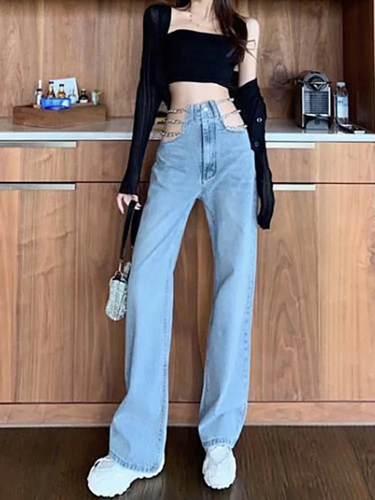 Women's Y2K Chain Straight Jeans