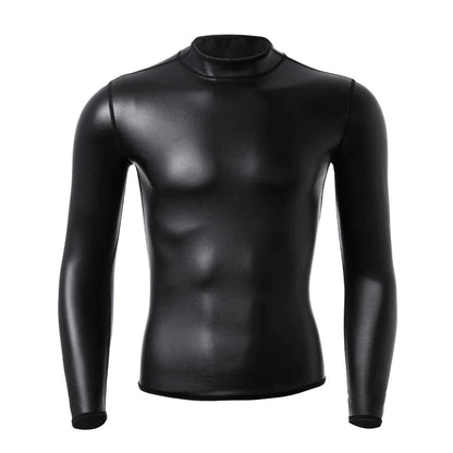 Men's Leather Stand Collar Shirt