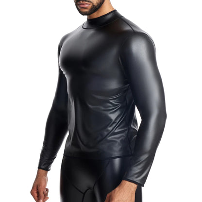 Men's Leather Stand Collar Shirt