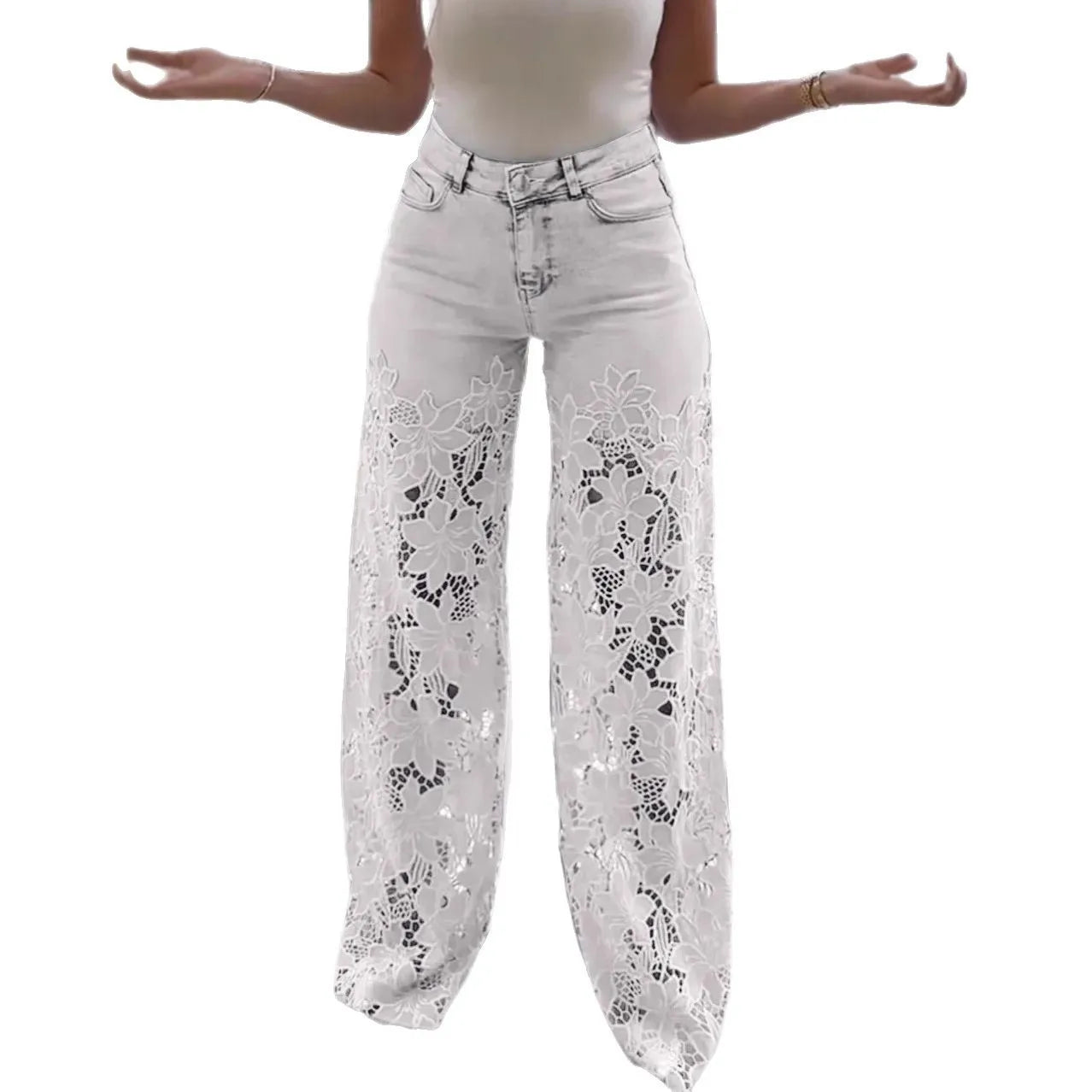 Women's Lace Splicing Denim Drape Pants