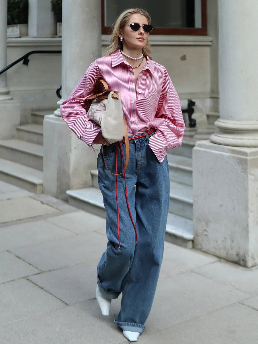 Bornladies Wide Leg Retro Cotton Jeans