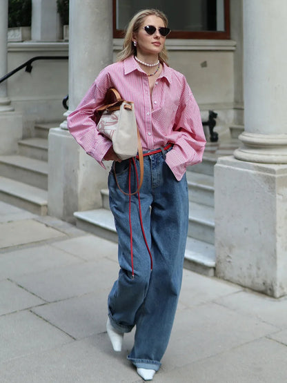 Bornladies Wide Leg Retro Cotton Jeans