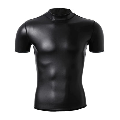 Men's Leather Stand Collar Shirt