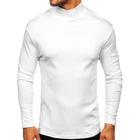 Spring Autumn Long-sleeved T-shirt Solid Color Half Turtleneck Pullover Sweater for Men Base thermal top Men's Clothing