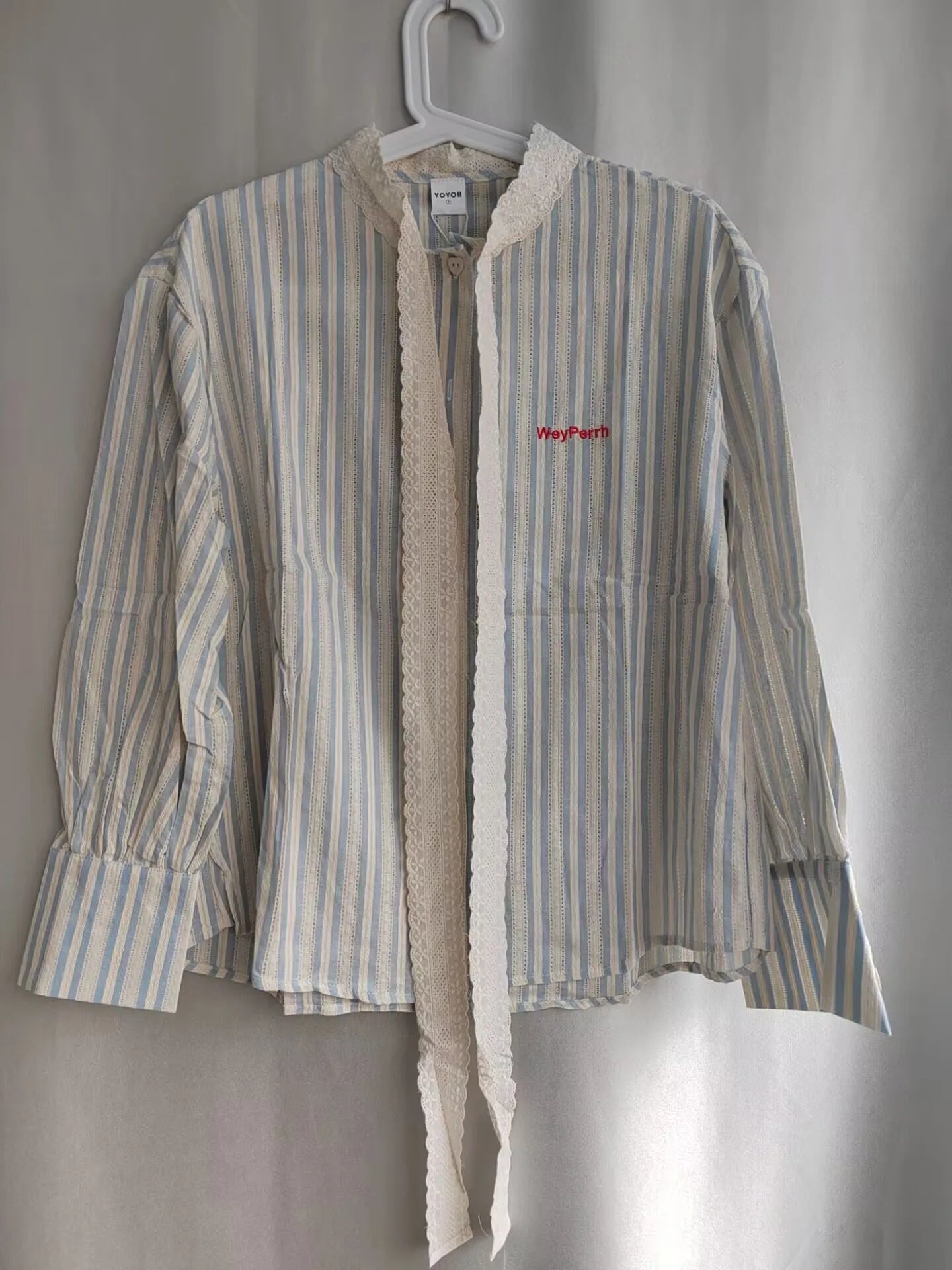 Striped Lace Bow Blouse