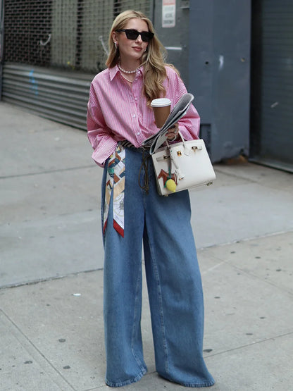 Bornladies Wide Leg Retro Cotton Jeans