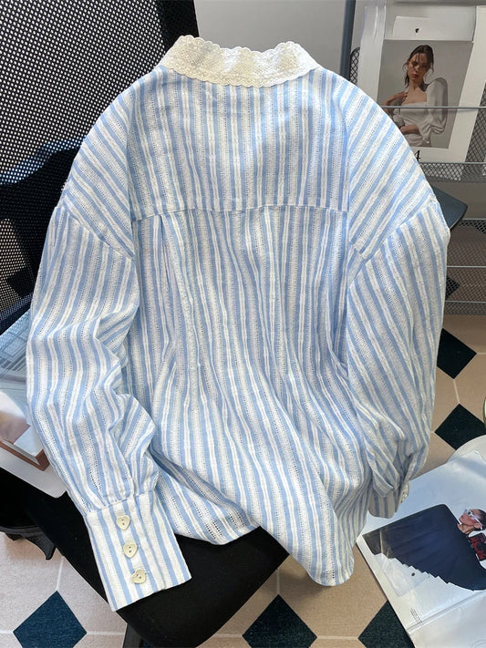 Striped Lace Bow Blouse