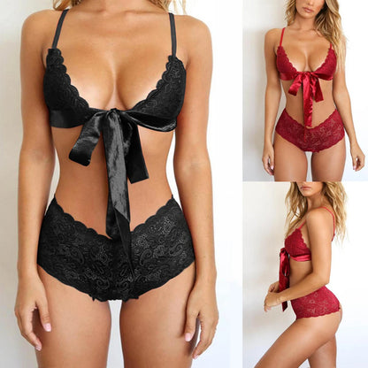 Lace Embroidery Push-Up Bra & Brief Set