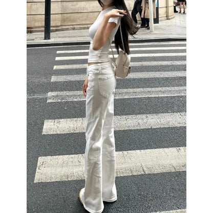 Women's White Wide-Leg Bell-Bottom Jeans