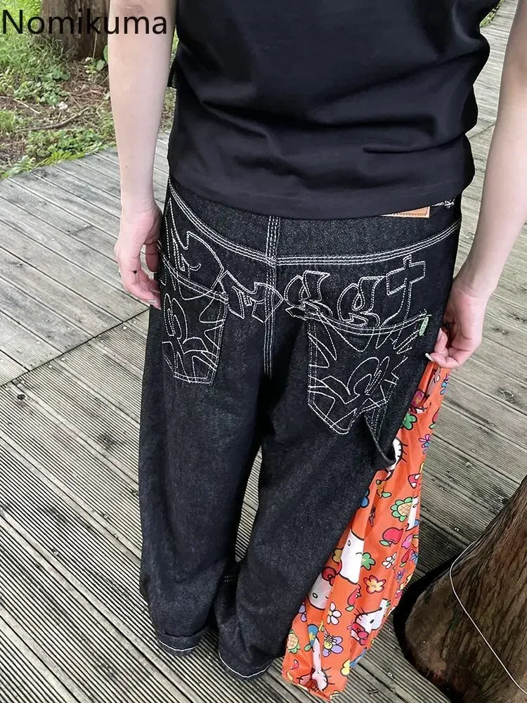 Women's Y2K Embroidery Wide Leg Jeans