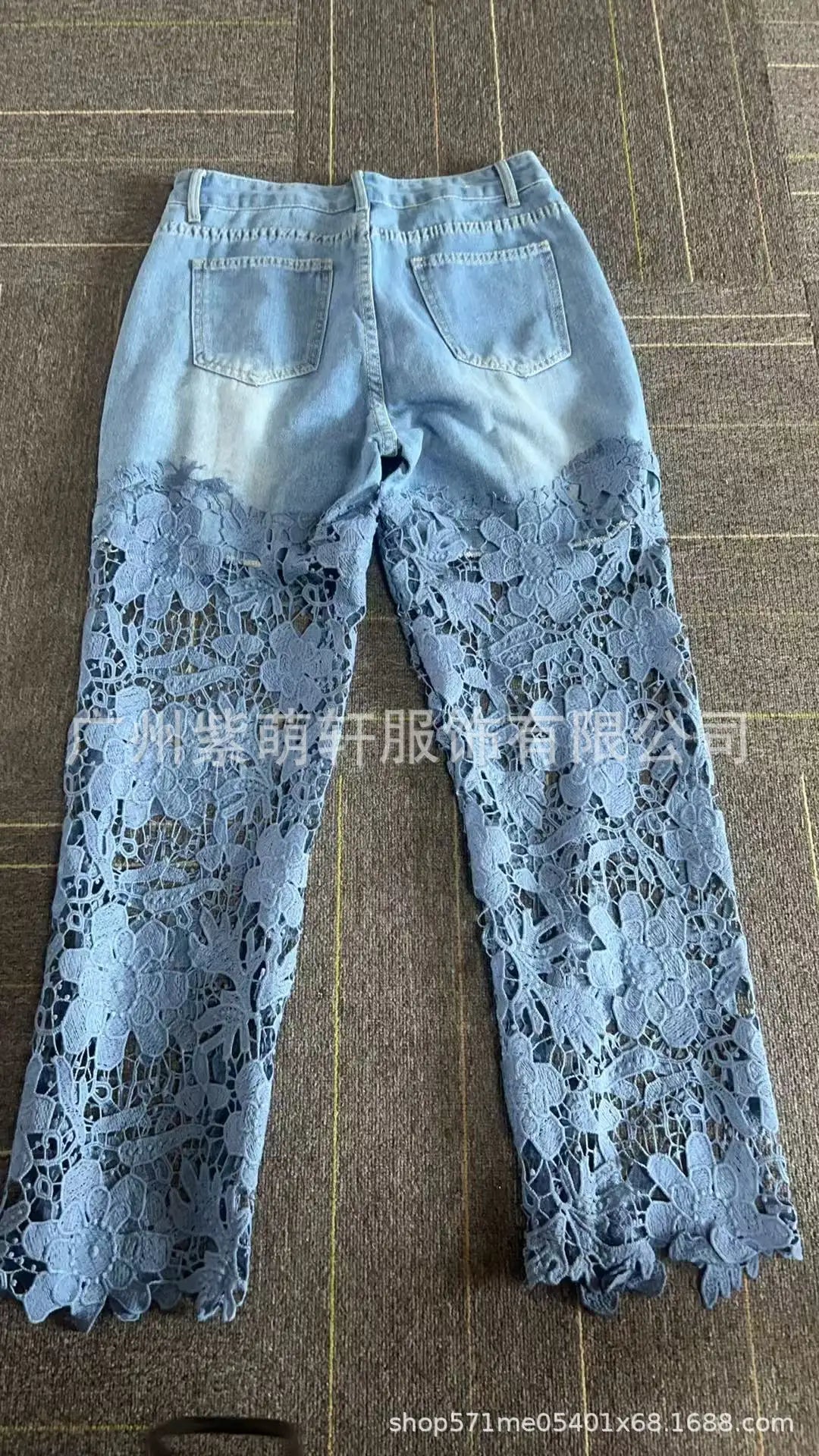 Women's Lace Splicing Denim Drape Pants