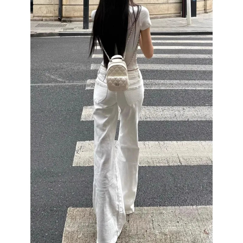 Women's White Wide-Leg Bell-Bottom Jeans