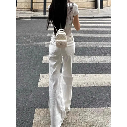 Women's White Wide-Leg Bell-Bottom Jeans