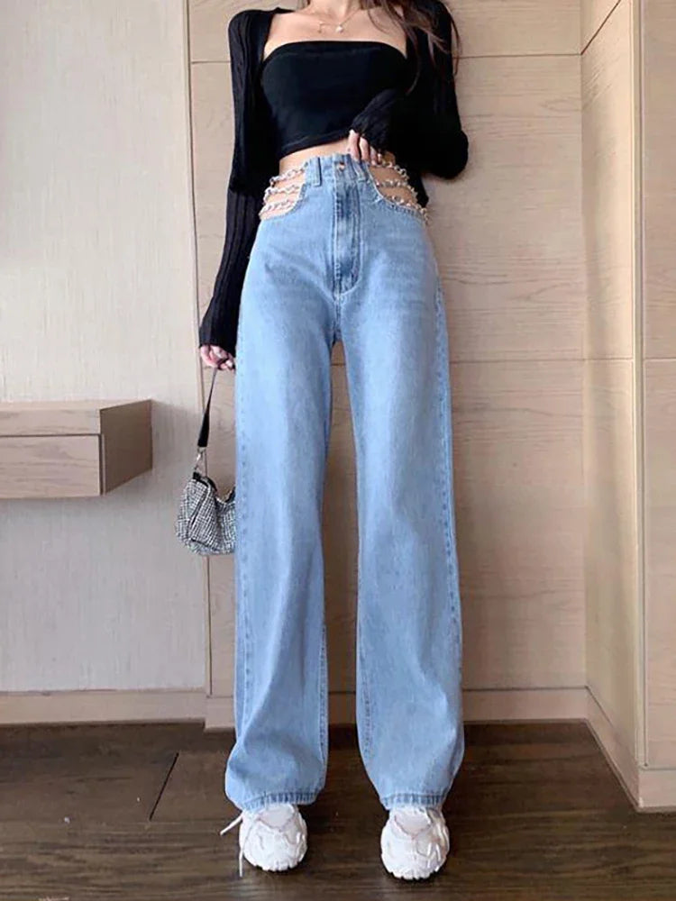 Women's Y2K Chain Straight Jeans