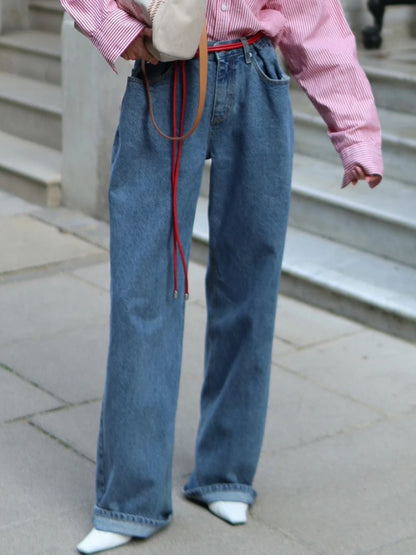 Bornladies Wide Leg Retro Cotton Jeans