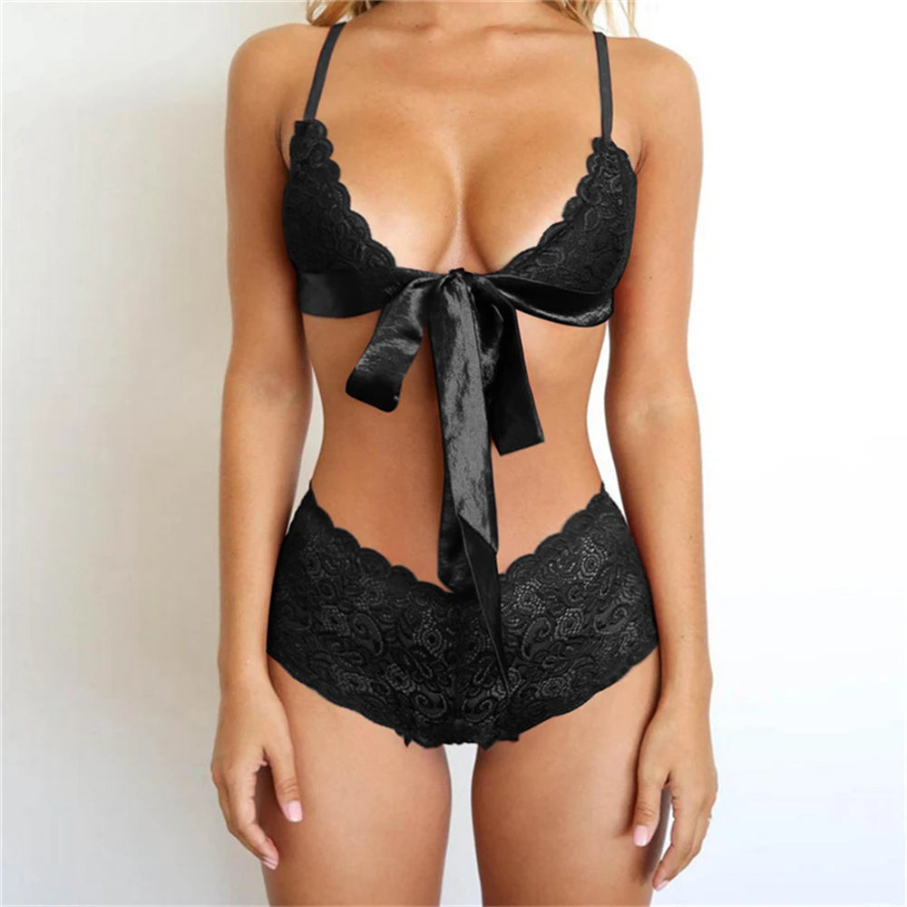 Lace Embroidery Push-Up Bra & Brief Set