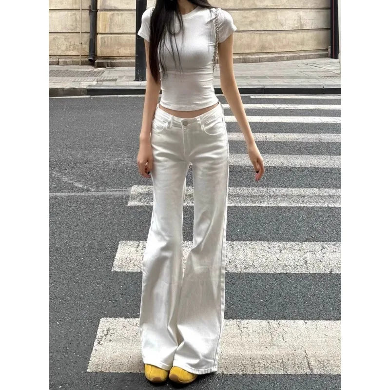 Women's White Wide-Leg Bell-Bottom Jeans