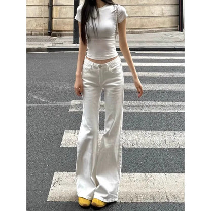Women's White Wide-Leg Bell-Bottom Jeans