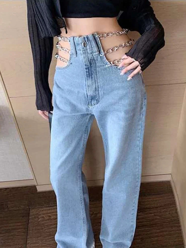 Women's Y2K Chain Straight Jeans