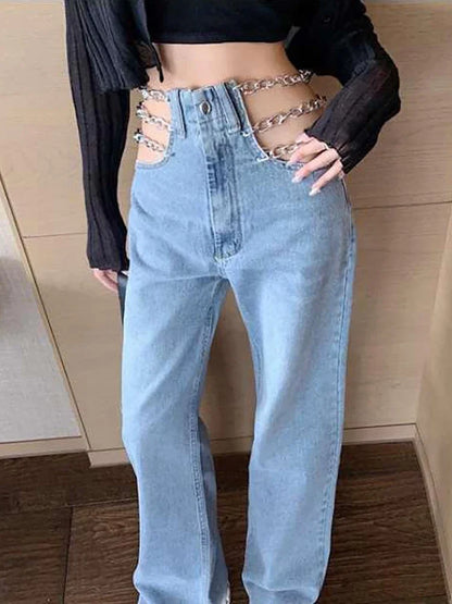 Women's Y2K Chain Straight Jeans