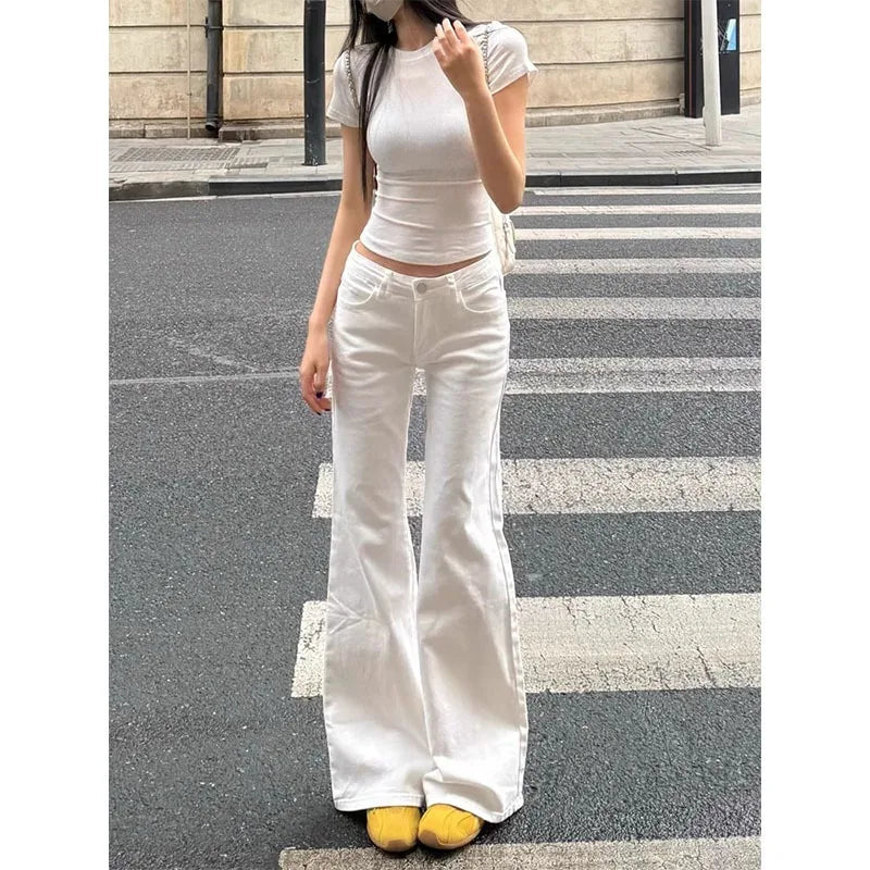 Women's White Wide-Leg Bell-Bottom Jeans