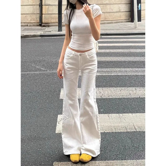 Women's White Wide-Leg Bell-Bottom Jeans