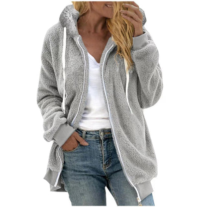 Women's Fashion Loose Thick Plush Hooded Jacket