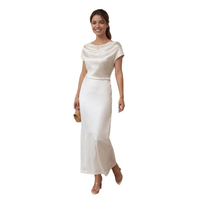 Solid-color High-end Satin Figure-hugging Long Off-shoulder Elegant Lace-up Dress