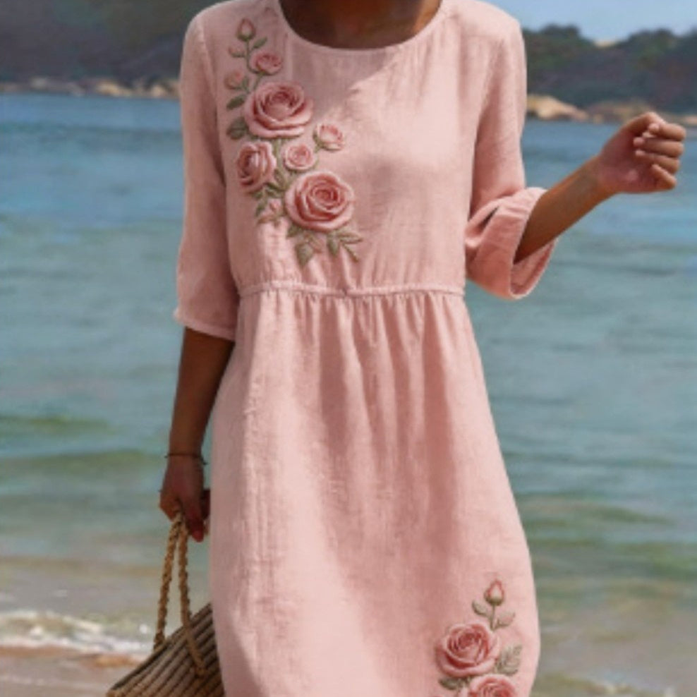 Printed Ladies Long-sleeved Round Neck Dress