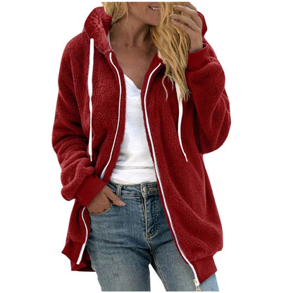 Women's Fashion Loose Thick Plush Hooded Jacket