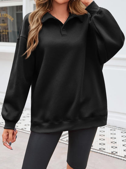 Fisoew Women Collared V Neck Sweatshirt Casual Oversized Long Sleeve Fashion Pullover Tops
