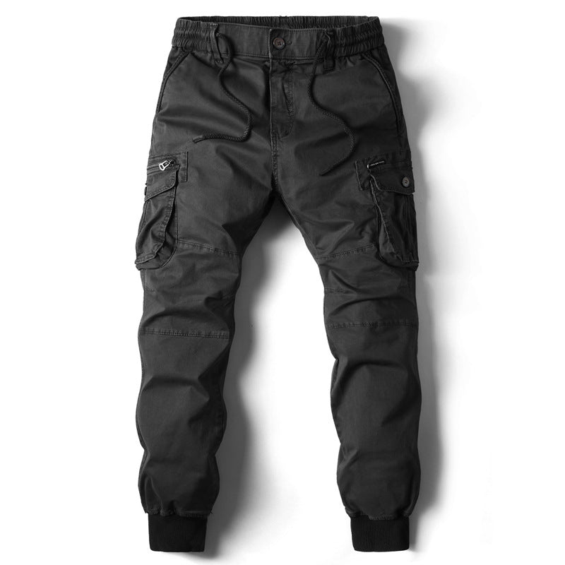 Solid Color Skinny Pants Multi-pocket Men's Working Pants