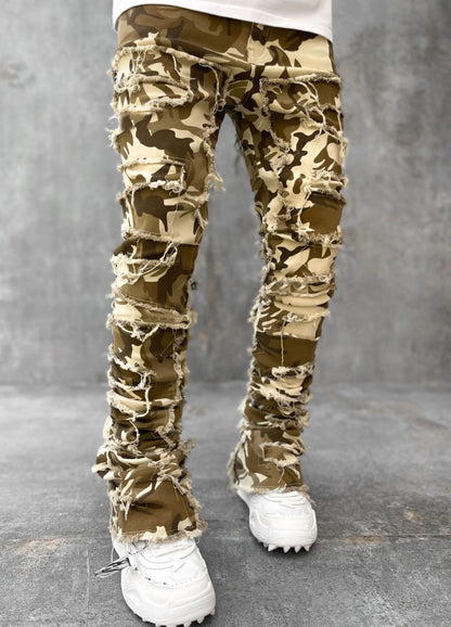 Fashion Stretch Patch Denim Straight-leg Pants