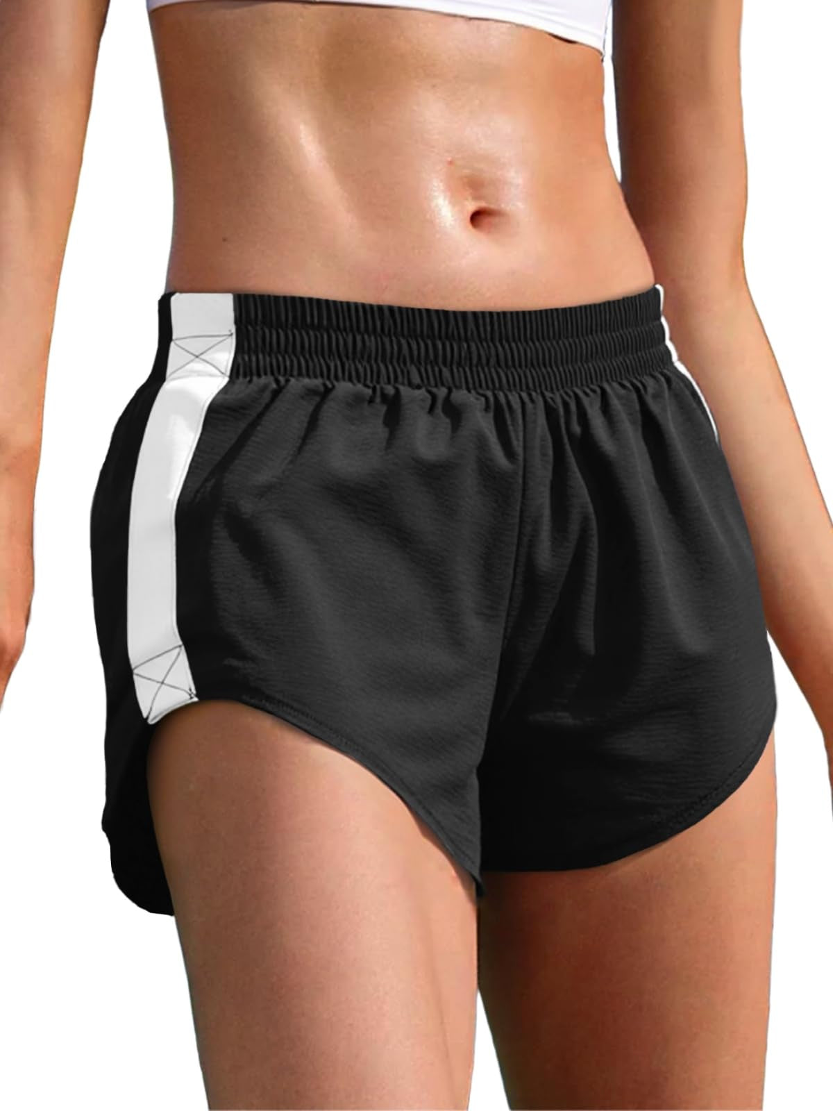 Fisoew Women Striped Track Shorts High Waisted Dolphin Workout Running Athletic Sweat Shorts