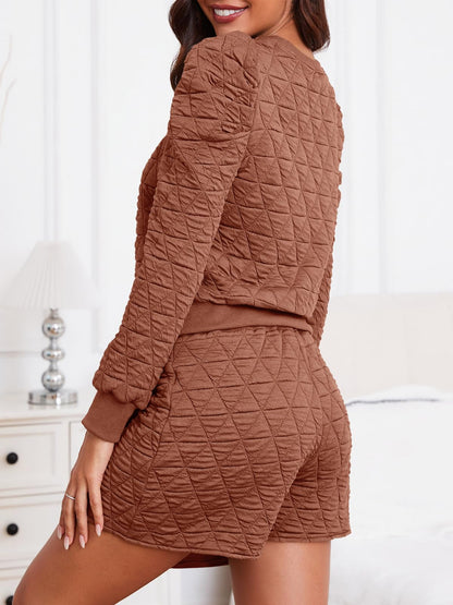 Fisoew Women's 2 Piece Lounge Wear Set Long Sleeve Argyle Sweatshirts And Wrap Skorts Casual Sets