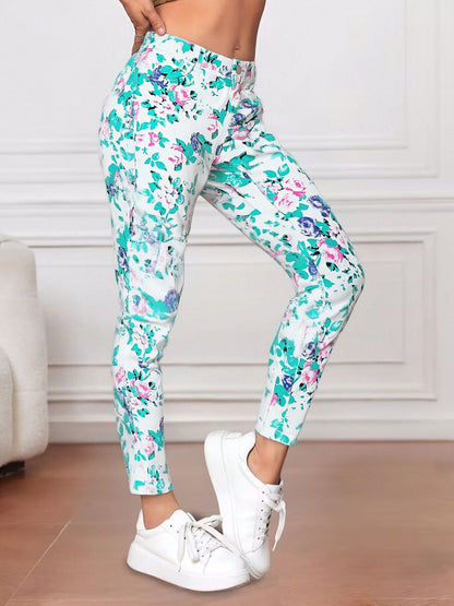 Fashionable And Versatile Blue High Waisted Elastic Flared Pants For Women - Cat Whisker Pattern Design