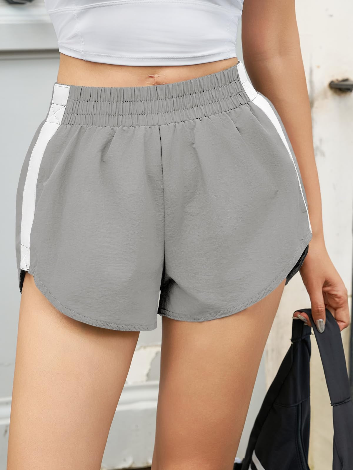 Fisoew Women Striped Track Shorts High Waisted Dolphin Workout Running Athletic Sweat Shorts