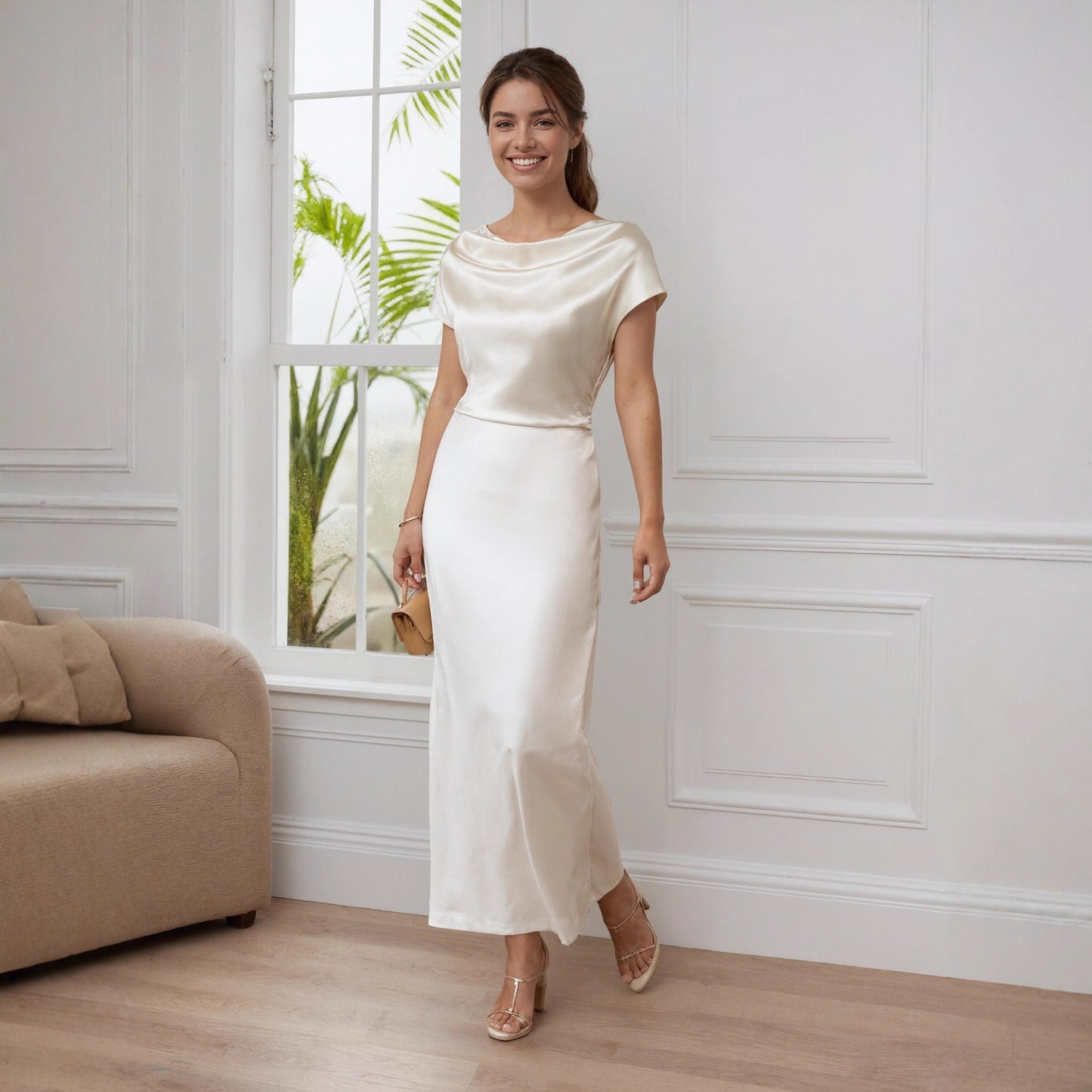 Solid-color High-end Satin Figure-hugging Long Off-shoulder Elegant Lace-up Dress