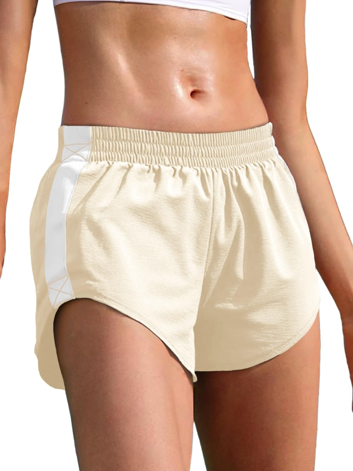 Fisoew Women Striped Track Shorts High Waisted Dolphin Workout Running Athletic Sweat Shorts