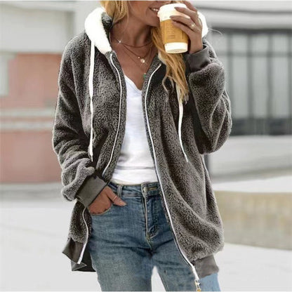 Women's Fashion Loose Thick Plush Hooded Jacket