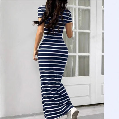 New Arrival Printed Knitted Striped Long Womens Dress