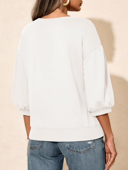 Fisoew Womens Puff Sleeve Sweatshirts Casual Crewneck Sleeve Loose Fit Fall Pullover Tops
