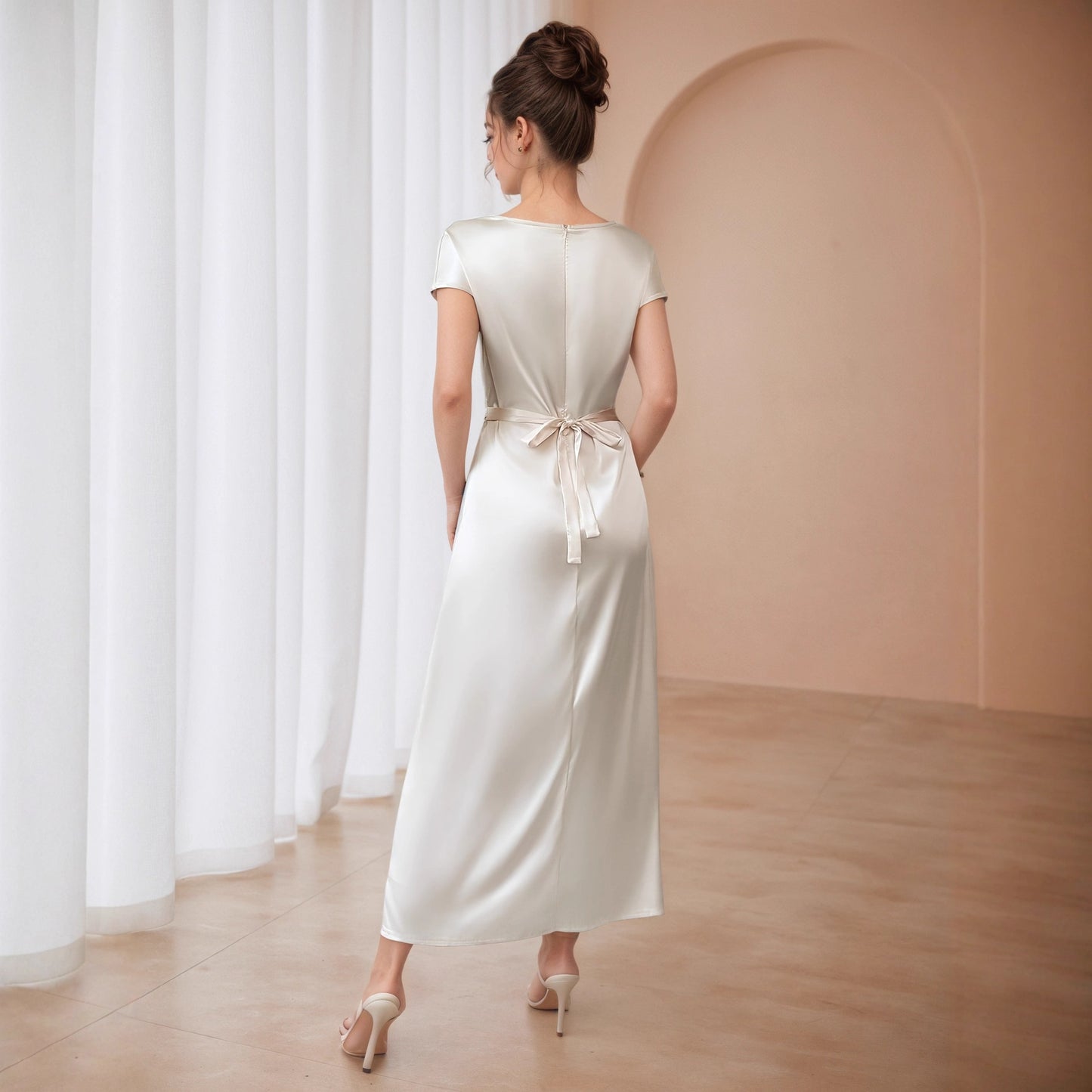 Solid-color High-end Satin Figure-hugging Long Off-shoulder Elegant Lace-up Dress