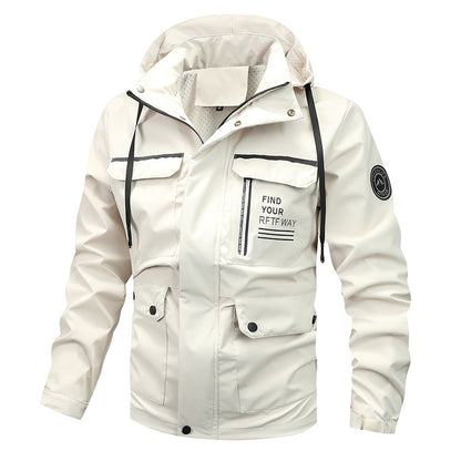 Men's Outdoor Casual Shell Jacket Sports Hooded Fleece Jacket Coat